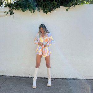 Pepper Mayo multi color pastel shirt and short set
